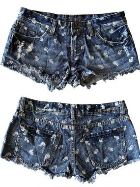 Y2K Billabong Anchor Print Low Rise Distressed Denim Cutoff Shorts Size 5